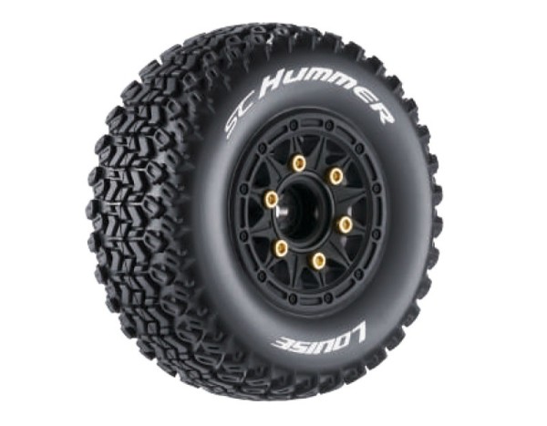 SC-Hummer Reifen soft auf Felge schwarz 12/14/17 mm (2) LOUISE 1/10 Short-Course (tauschbare Radmitn