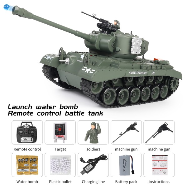 s-idee® RC Panzer S814 Snow Leopard grün 1:18 2.4 Ghz Battle Tank mit Schussfunktion