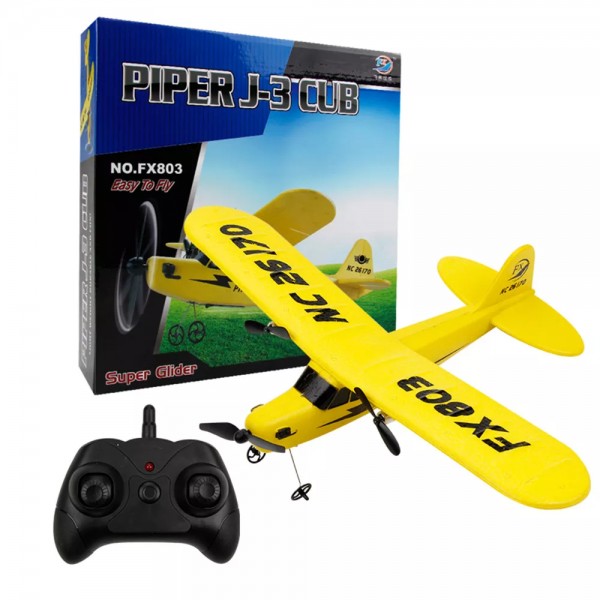 s-idee® 21002 Flugzeug Piper J3 FX803 Flieger rc ferngesteuert mit 2.4 Ghz Technik mit Lipo Akku