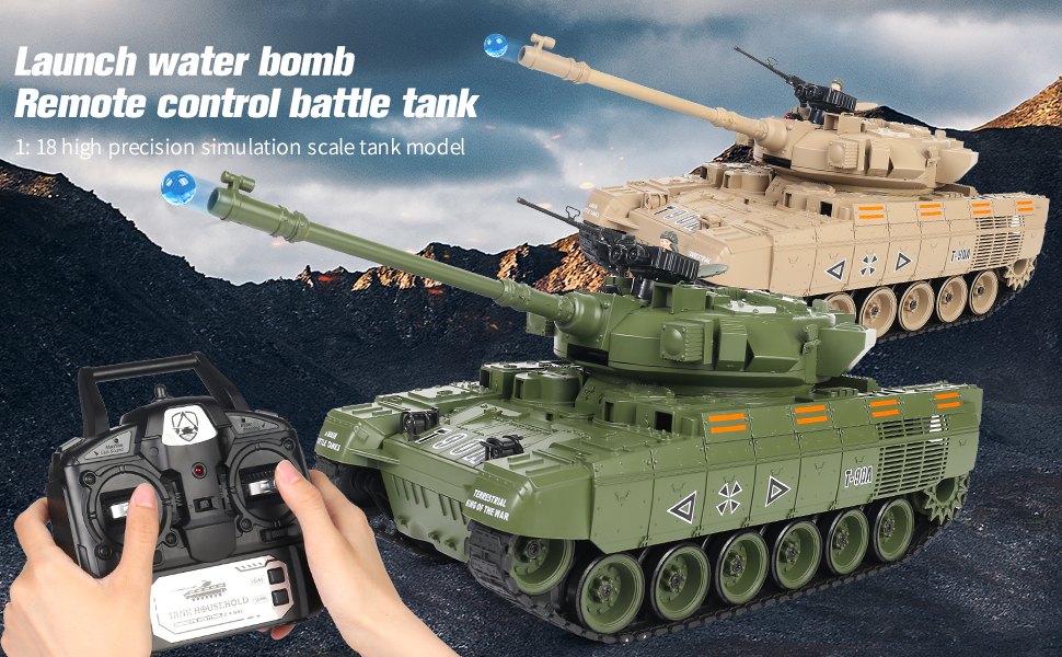 s-idee® RC Panzer S818 T90 Militär Camouflage grün 1:18 2.4 Ghz Battle Tank  mit Schussfunktion, s-idee®
