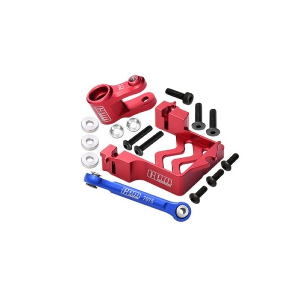 GPM Alu Servobefestigung mit Servohorn und Lenkstange Rot neue 2025 Version