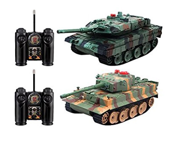 s-idee® 99823 2 x Battle Panzer 1:28 mit integriertem Infrarot Kampfsystem 2.4 Ghz RC R/C