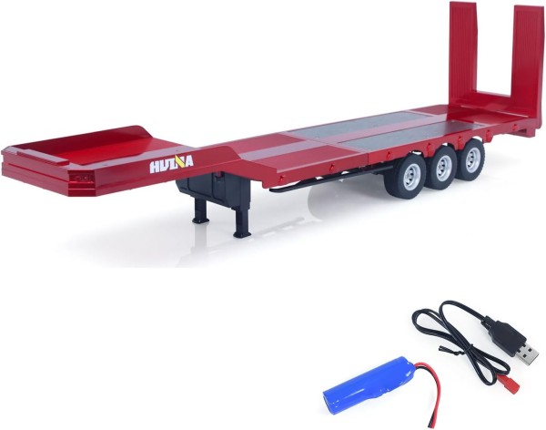 s-idee® 1502 rot für 1/18 ferngesteuerten Sattelschlepper HUINA 1501 RC 3 achsiger Kunststoff Sattelauflieger Pritsche für LKW 1501 Huina