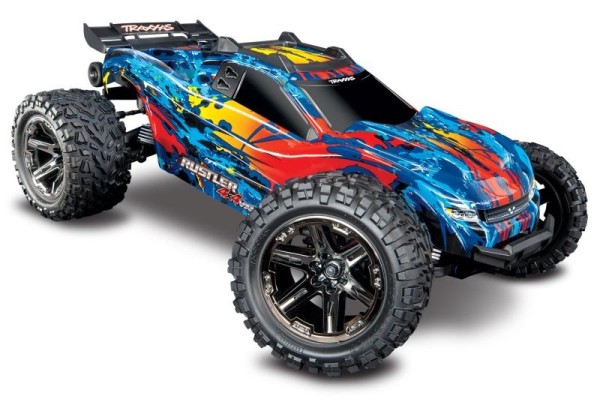 TRAXXAS Rustler 4x4 VXL rot/gelb 1/10 Stadium-Truck RTR Brushless, mit TSM, ohne Akku und Ladegerät