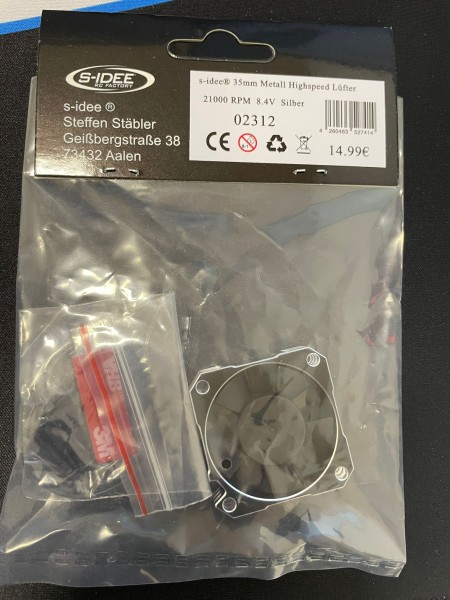 s-idee® 35mm Metall Highspeed Lüfter 21000 8,4v schwarz silber
