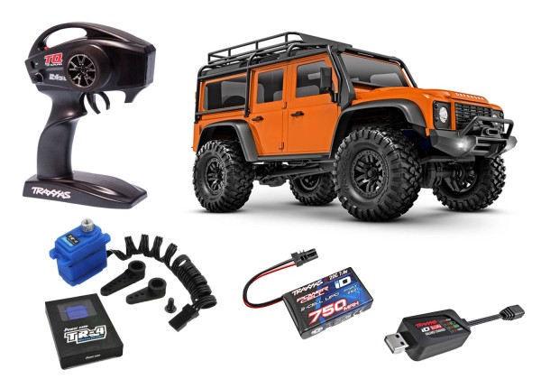 TRAXXAS TRX-4M LR Defender 4x4 orange 1/18 Crawler RTR Brushed,Inkl. PowerHD Upgradeservo! mit Akku