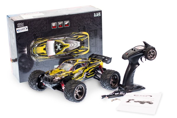 s-idee® X9116 gelb RC Auto Buggy wasserabweisender Monstertruck 1:12 mit 2,4 GHz über 40 km/h