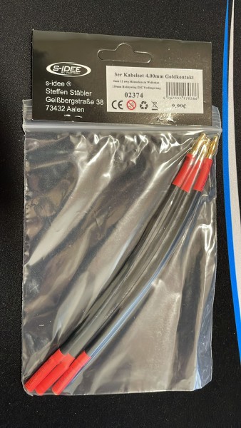 3er Kabelset 4.00mm Goldkontakt 4 mm 12 awg Mänchen zu Weibchen, 130mm Hobbywing ESC Verlängerung