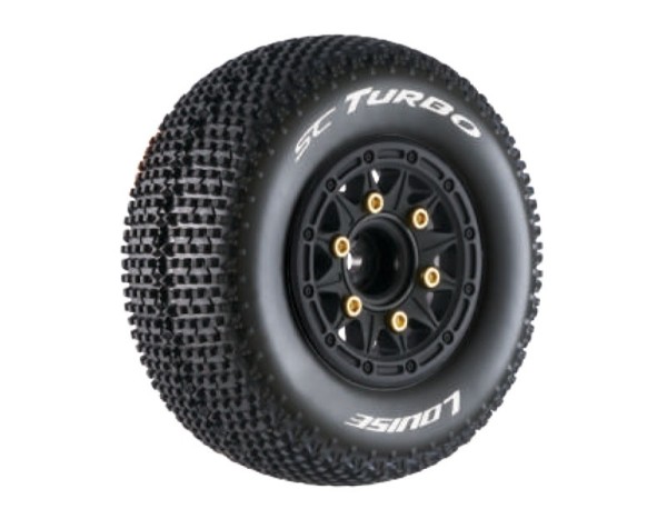 SC-Turbo Reifen soft auf Felge schwarz 12/14/17mm (2) LOUISE 1/10 Short-Course (tauschbare Radmitneh