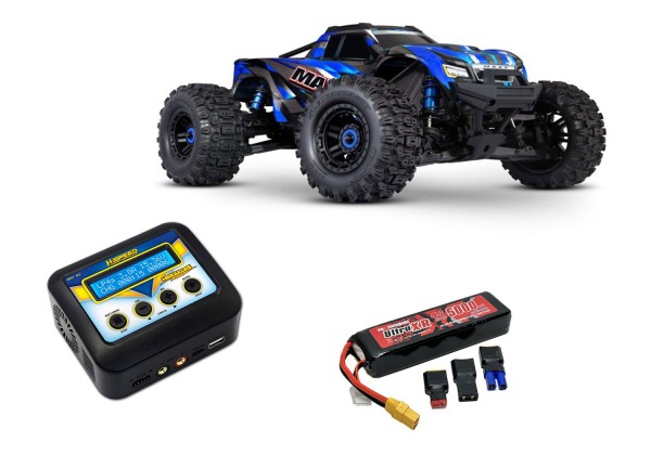 TRAXXAS WideMAXX 4x4 Blau 1/10 4S Monster-Truck RTR Brushless, mit Akku und Ladegerät