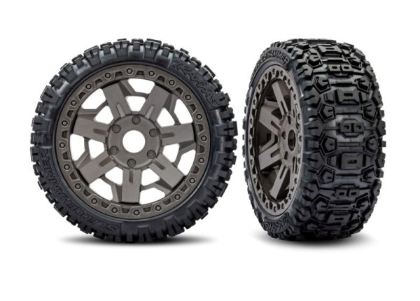 Sledgehammer Reifen belted auf 3.0 Felge grau (2) TRAXXAS 1/8 Buggy, Jato 4x4