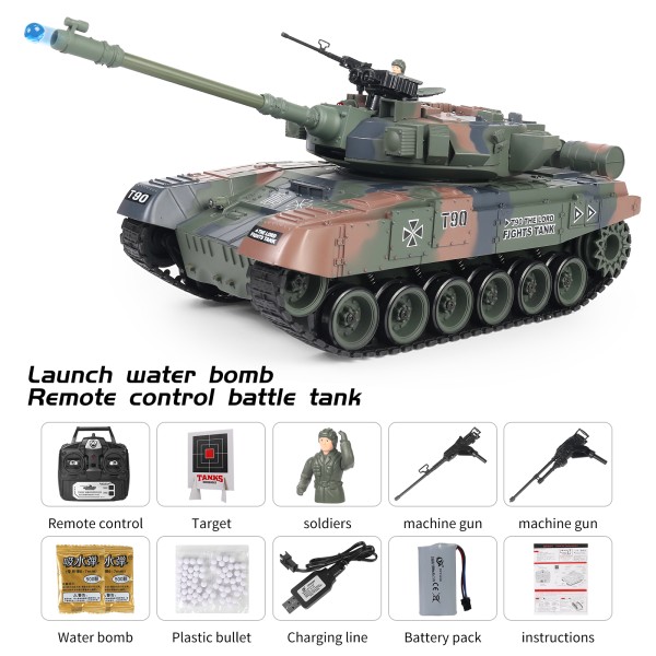 s-idee® RC Panzer S818 T90 Militär Camouflage grün 1:18 2.4 Ghz Battle Tank mit Schussfunktion