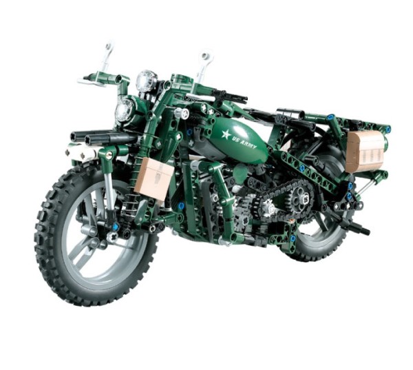 s-idee® C51022W 23012 Baustein-Militärmotorrad mit Fernsteuerung