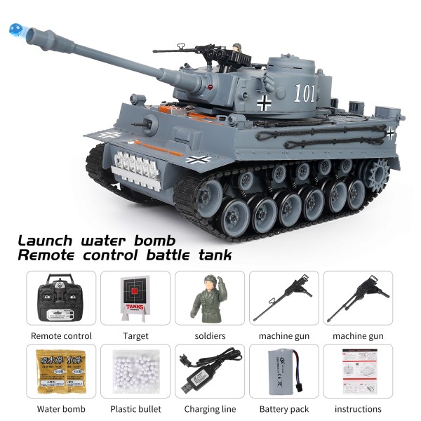s-idee® RC Panzer S812 German Tiger grau 1:18 2.4 Ghz Battle Tank mit Schussfunktion