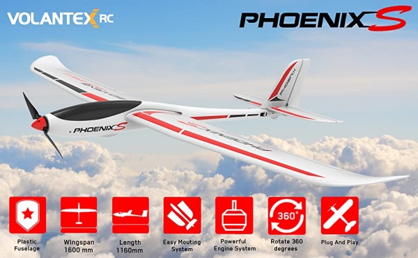 s-idee Volantex RC 742-7 Phoenix Evolution 2 in 1 RC Glider Flugzeug RC Segelflugzeug RTF