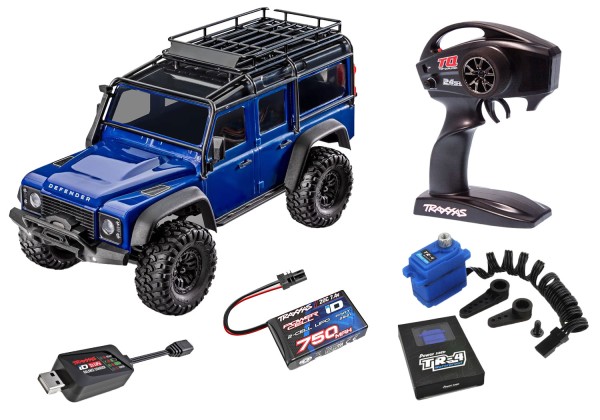 TRAXXAS TRX-4M LR Defender 4x4 blau 1/18 Crawler RTR Brushed,Inkl. PowerHD Upgradeservo! mit Akku un