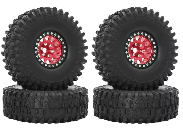 s-idee® 1.9 Reifen Rockstyre Beadlockfelgen Rot 4er Set TRX4 SCX10 1/10 Crawler 120x45mm 12mm H-