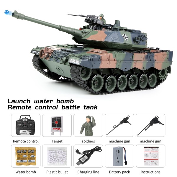 s-idee® RC Panzer S822 German Leopard militär camouflage grün 1:18 2.4 Ghz Battle Tank mit Schussfun