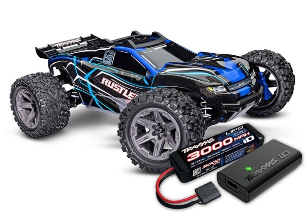 TRAXXAS Rustler 4x4 BL-2S blau 1/10 Stadium-Truck RTR nP825 BL-2S Brushless, HD-Teile mit 2827X Akku